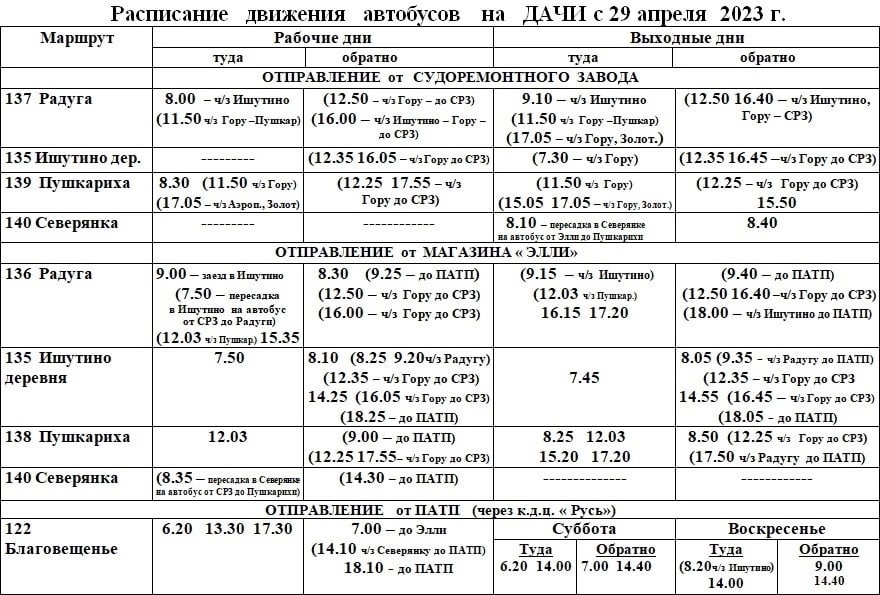 Расписание дачных маршрутов Великоустюгского ПАТП.