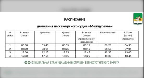 ️Актуальное расписание движения судна «Междуречье».