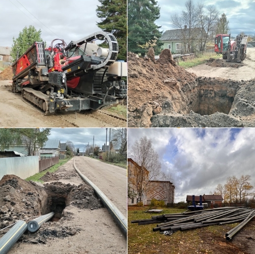 На улице Заречной в поселке Кузино подрядная организация ведёт укладку труб распределительного газопровода.