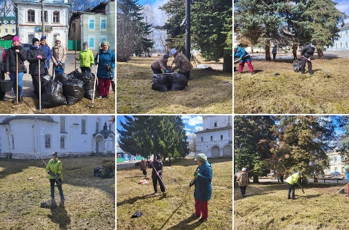 Устюжане продолжают уборку города от мусора после зимы.