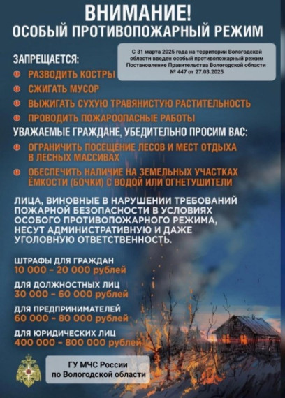 Напоминаем, что с 31 марта по 12 мая на территории области введён особый противопожарный режим. Напоминаем, что с 31 марта по 12 мая на территории области введён особый противопожарный режим.