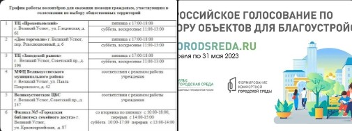 Уважаемые устюжане! С 15 апреля по 30 мая проходит рейтинговое голосование по отбору общественных территорий для благоустройства в 2024 году. Уважаемые устюжане! С 15 апреля по 30 мая проходит рейтинговое голосование по отбору общественных территорий для благоустройства в 2024 году.